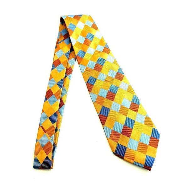 Jos A Bank Signature Collection Geometric Orange Blue Woven Silk Tie - Picture 6 of 6